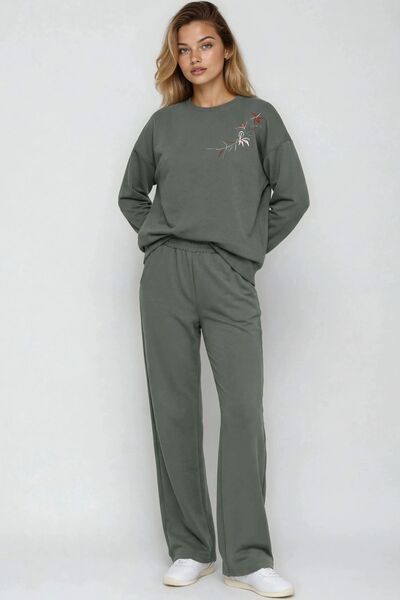 Hiccup Set Din Două Piese Cu Hanorac Cu Guler Rotund Brodat Și Pantaloni Cu P...