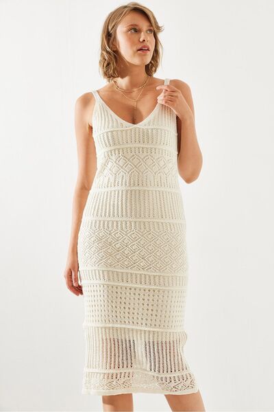 Hiccup Bianco Lucci openwork knitted dress with lining and thin straps