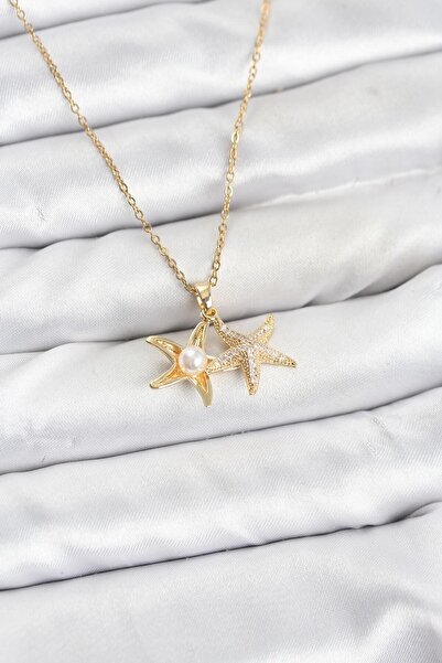 doremodam سلسلة من الفولاذ 316L باللون الذهبي موديل نجم البحر مرصعة بحجر الزر...