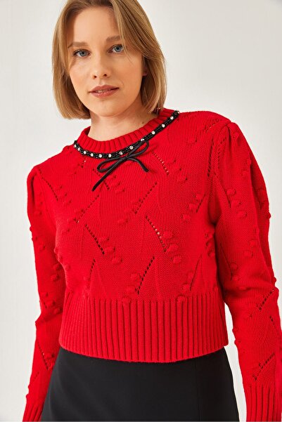 Hiccup Knitted sweater with bows and beads Bianco Lucci