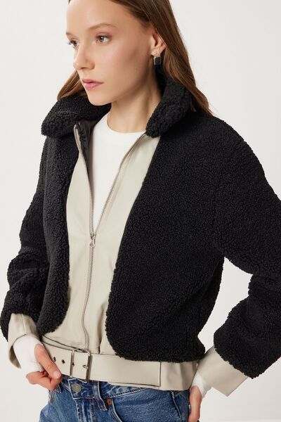 Hiccup ISTANBUL Plush Jacket with Faux Leather Details