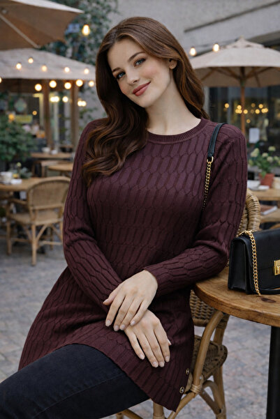 Elçelya Moda Women's Mercerized Button Slit Seasonal Sweater