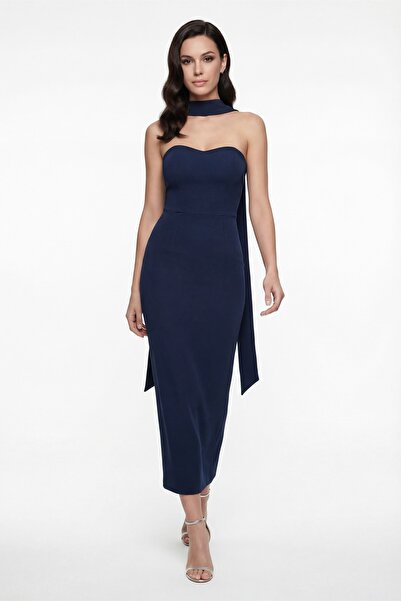 Lafaba Women's Navy Blue Shawl Collar Midi Promise Engagement Wedding Evening...