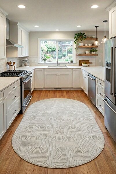 Evrimax Yıkanabilir Leke Tutmaz Yeni Model Elips Bohem Krem Mutfak Kaymaz Tab...