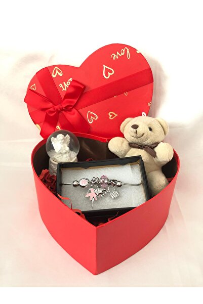 Nesel Atelier Sevgiliye, Arkadaşa Hediye Seti Kalp Kutuda Ayıcık, Çelik Bilek...