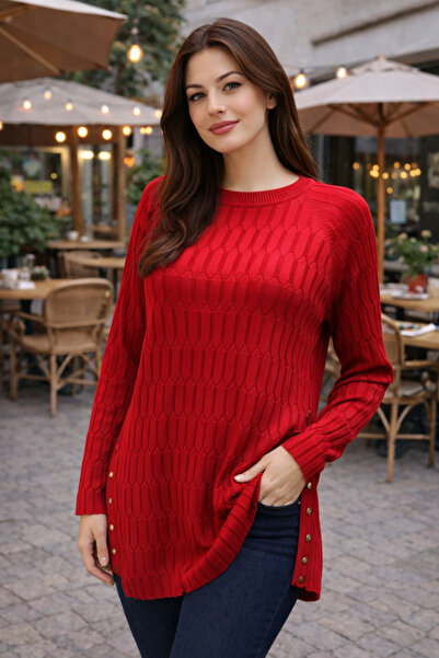Elçelya Moda Women's Mercerized Button Slit Seasonal Sweater