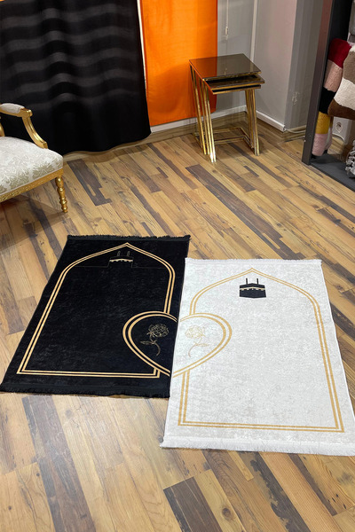 THEMODERNHANE سجادة صلاة ناعمة من ريش الخراف مكونة من قطعتين بنمط الحب، مقاس ...