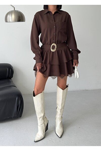 Ekim Store Belted Lace Short Dress