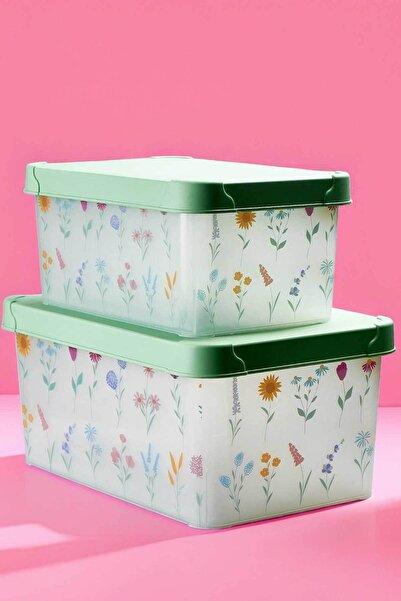 QUTU Style Box Botanik Desenli Dekoratif Oyuncak ve Saklama Şeffaf Kutu seti-...