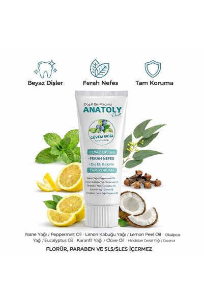 Anatoly Natural Toothpaste Güvem Plum and Mint Freshness - Fluoride-Free Anti-Stain Whitening Full Protection 100 ml