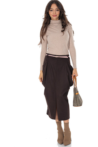 ROHBOUTIQUE Tapered skirt with side pockets, Brown