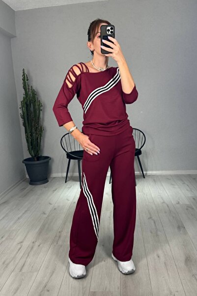 lady special Modal Çapraz Çizgi Detaylı Eşofman Takım