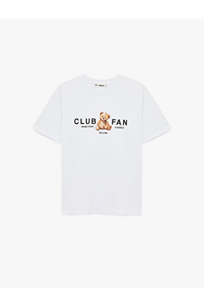 Koton Short Sleeve Crew Neck Cotton Teddy Bear Printed Oversize T-Shirt