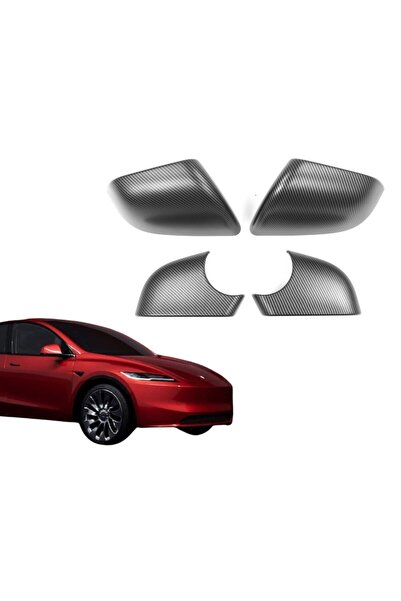 TESLA Model Y Ayna Alt ve Üst Kapağı Karbon Kaplama - 4 Adet - Mat Siyah