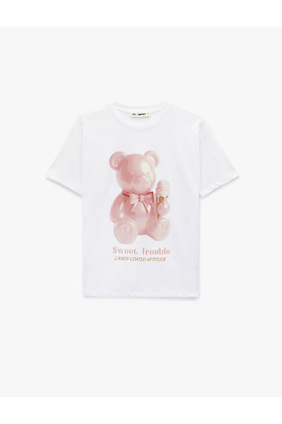 Koton Short Sleeve Crew Neck Teddy Bear Printed Oversize T-Shirt