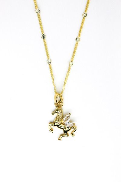 Nearsis Zircon Stone Pegasus Horse Figured Chain Necklace
