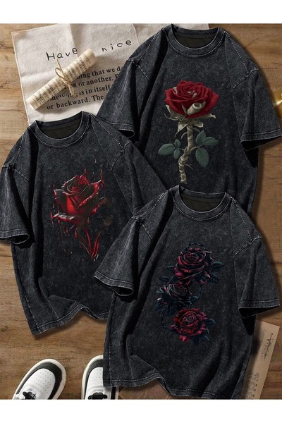 ship master Set de 3 tricouri pentru femei cu imprimeu trandafiri, lavabile, ...