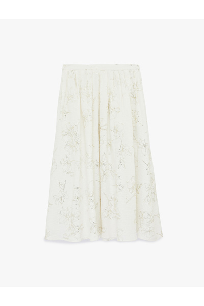 Koton Pamuklu Parıltılı Çiçek Desenli Pileli Uzun Kloş Etek