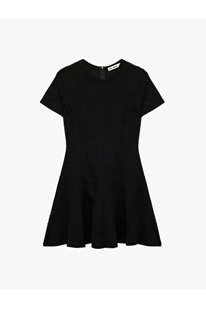 Koton Viscose Blend Flounce Short Sleeve Crew Neck Tweed Mini Dress