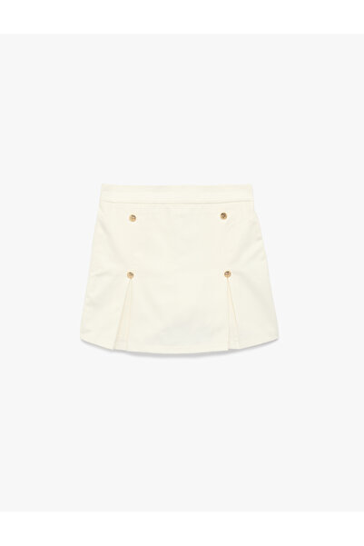 Koton Cotton Gabardine Fabric Elastic Waist Button Detailed Pleated Short Skirt