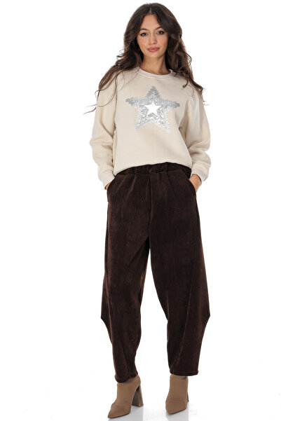 ROHBOUTIQUE Women's corduroy barrel-cut pants, Brown