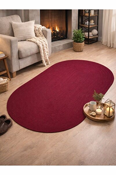 MaVaux Galileo Oval Jüt Yuvarlak Hasır Görünümlü Klasik Halı Kilim