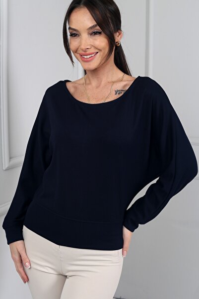 By Saygı Women's Boat Neck Long Batwing Sleeve Modal Sweatshirt