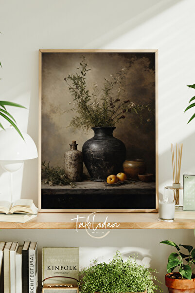 tablodea Artistic Rustic Kitchen Painting with Vintage Ceramic Vase and Plant...
