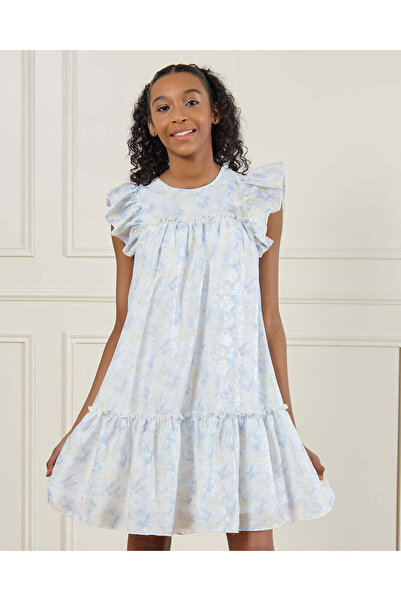 REDTAG Senior Girls Blue Butterfly Print Sateen Dress
