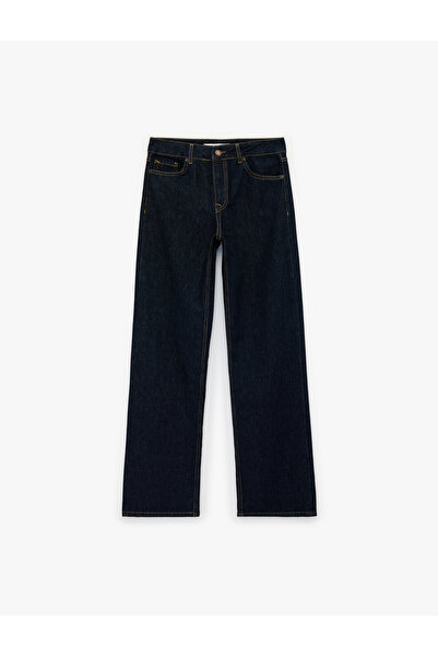 Koton Regular Waist Pocketed Buttoned Straight Leg Cotton Denim Trousers - St...