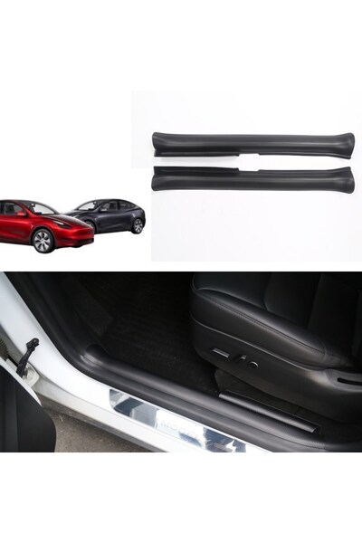 TESLA Model Y Ön Kapı Eşiği Koruyucu Bakalit - 3D Karbon - 2 Adet Set