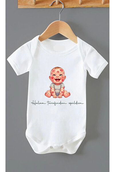 ARELSTORE %100 Pamuk Bebek Zıbın Halam Tarafından Öpüldüm Baskılı Zıbın