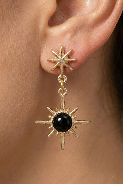 AURRARİ أقراط نورث ستار الذهبية السوداء ذات التفاصيل الذهبيّة والسوداء