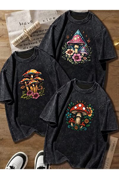 ship master Set de 3 tricouri de damă cu imprimeu ciuperci, croială lejeră, d...