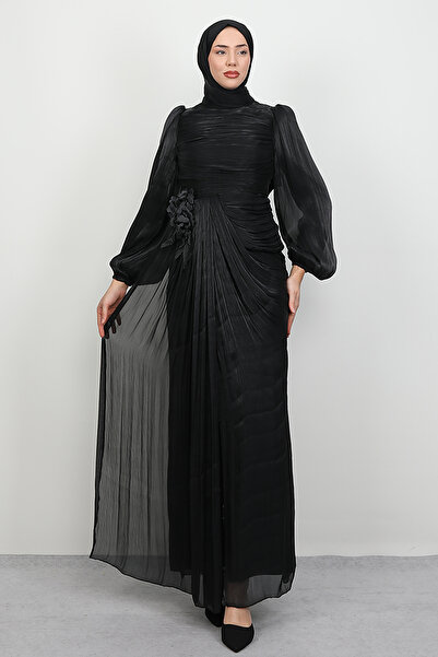 Lamia Giyim Toka Gül Detay Abiye Siyah