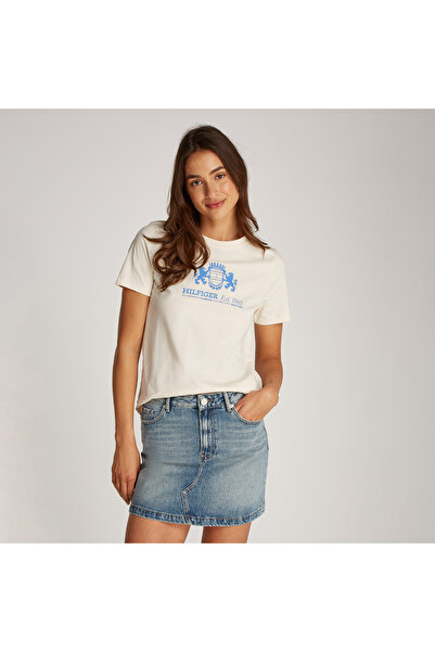 Tommy Hilfiger Slim Varsity C-Nk Kadın Bej T-Shirt