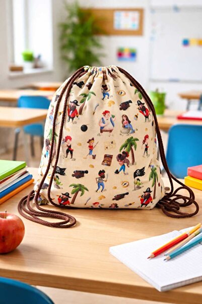 Puckator Pirates drawstring bag, adventure design, cotton, for school and play