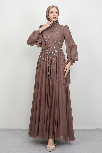 Lamia Giyim Vildan Tesettür Abiye Gül Kahve