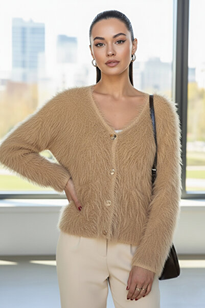 azragül giyim Double Pocket Bearded Soft Knitwear Cardigan