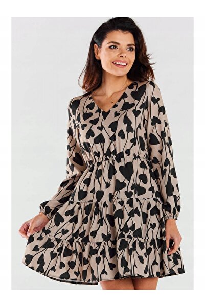 Awama Sukienka A470 - Beige-Black hearts - XL