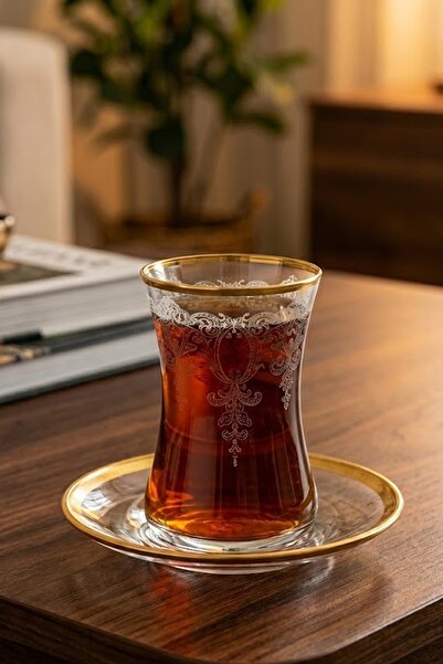 DECOSTYLE Taç Gold Duru Tea Set 12 Piece Tea Set |   Stylish Patterned