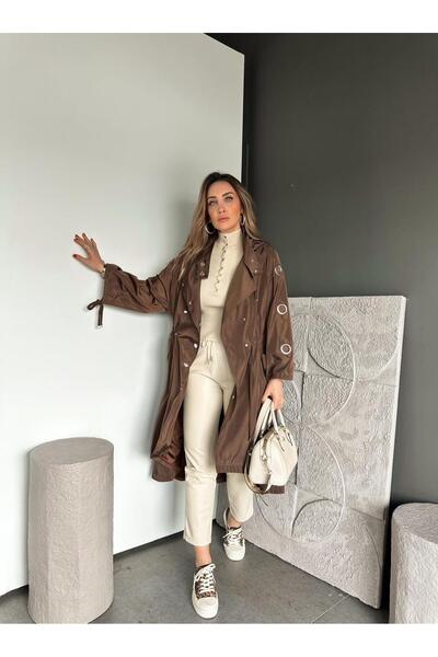 Zerrincan Giyim Kahve Kuşgözü Aksesuarlı Tasarım Trençkot