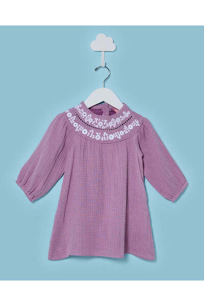 REDTAG Infant Girls Purple Embroidery Dress