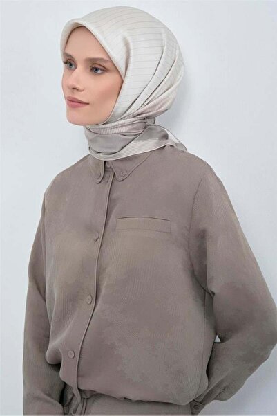 Armine Tivil Pure Silk Scarf 9526 - 80 Mink Gray Line Pattern