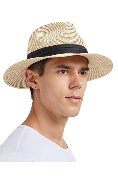 Dotail Pălărie de paie XL/XXL, unisex, protecție UV UPF 50+, reglabilă, curea...