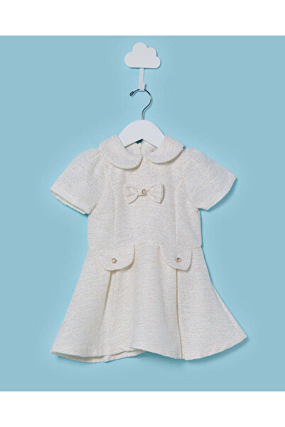 REDTAG Infant Girls Ivory Collared Tweed Dress