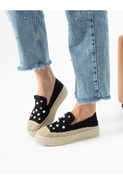 ALEMDAR AYAKKABI Bri̇sa Black Lace Stone Detailed Women's Sneakers