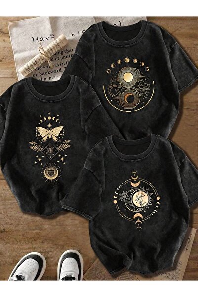 ship master Pachet de 3 tricouri de vară pentru femei, cu imprimeu Sun Moon B...