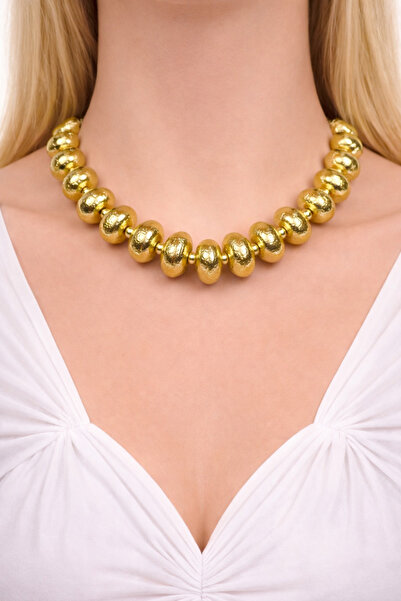 femline قلادة نسائية ذهبية اللون مرصعة بالخرز الكبير