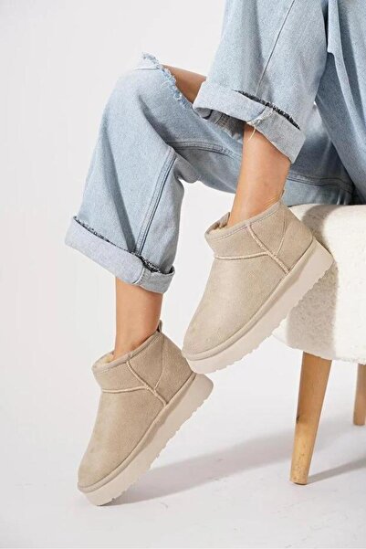 PUNTO 696082 Short Suede Boots with Thick Sole and Furry Inside